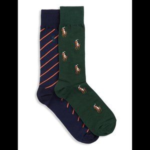 Big & Tall Polo Ralph Lauren 2-pk Pony/Stripe Socks - Multi King Size